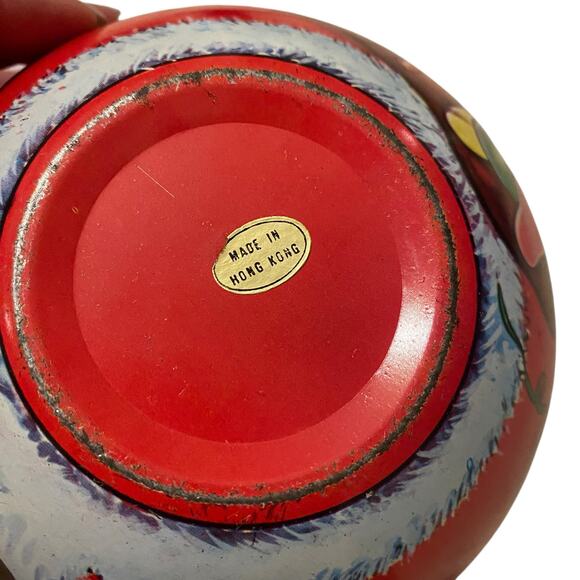 Vintage Roll Poly Santa Metal Tin Tobacco Candy Hong Kong St Nick Christmas Deco - Picture 6 of 14